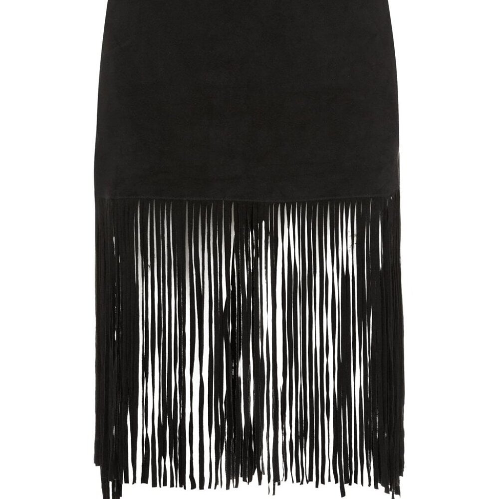 Black Suede Fringe Skirt by Neiman Marcus, Size S